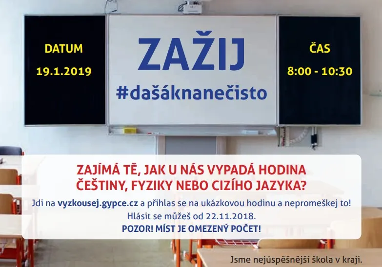 V&nbsp;pondělí 10. 12. 2018 bude v&nbsp;Gymnáziu, Pardubice, Dašická 1083 den otevřených dveří