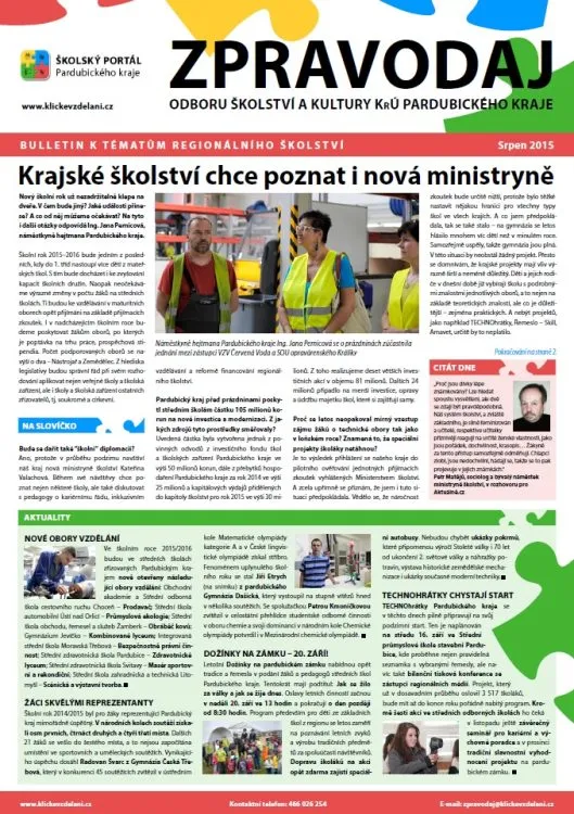 Zpravodaj Odboru školství a&nbsp;kultury Krajského úřadu Pardubického kraje – Srpen 2015