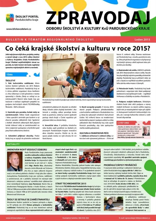 Zpravodaj Odboru školství a&nbsp;kultury Krajského úřadu Pardubického kraje – Leden 2015